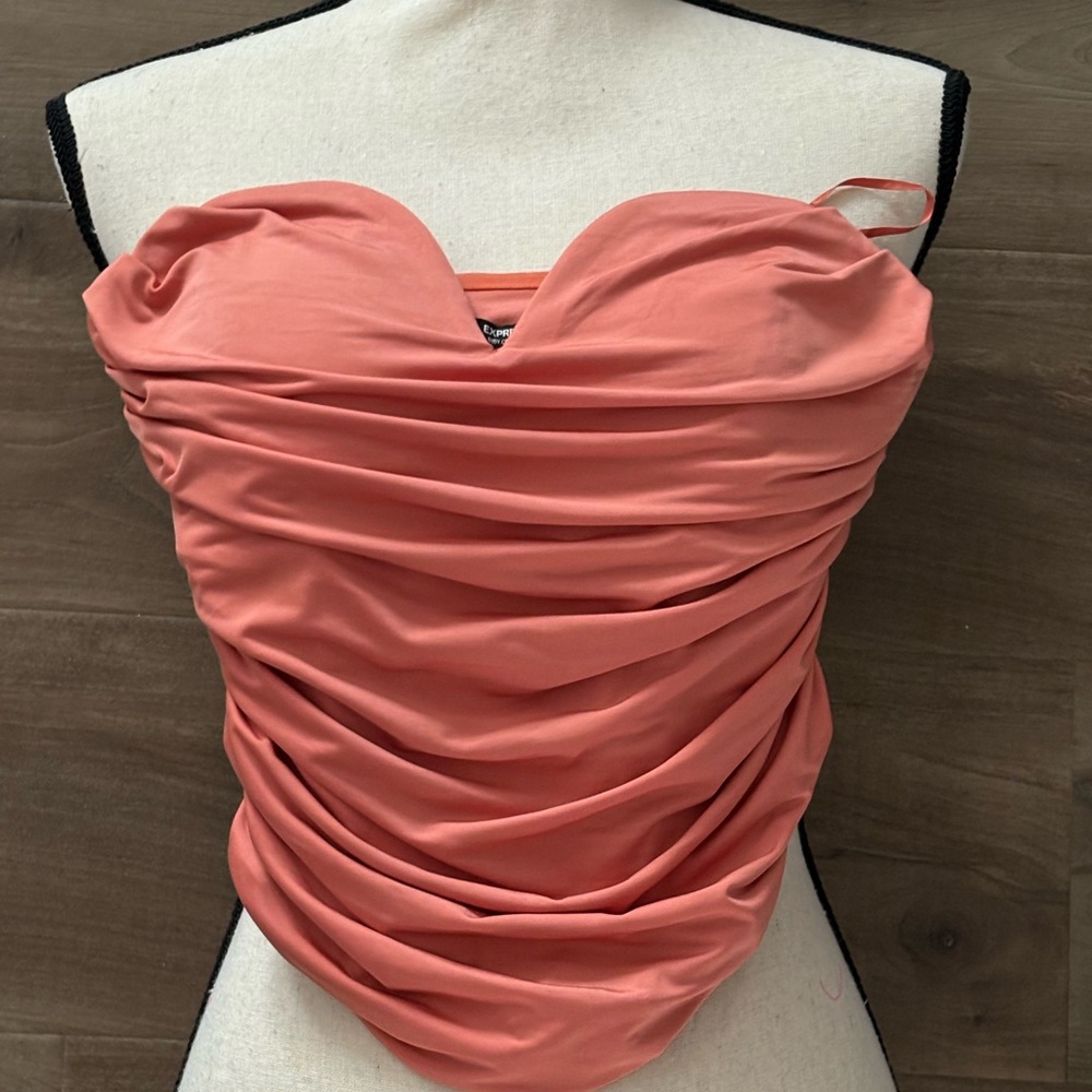 Express size XS ruched, strapless top. Orange